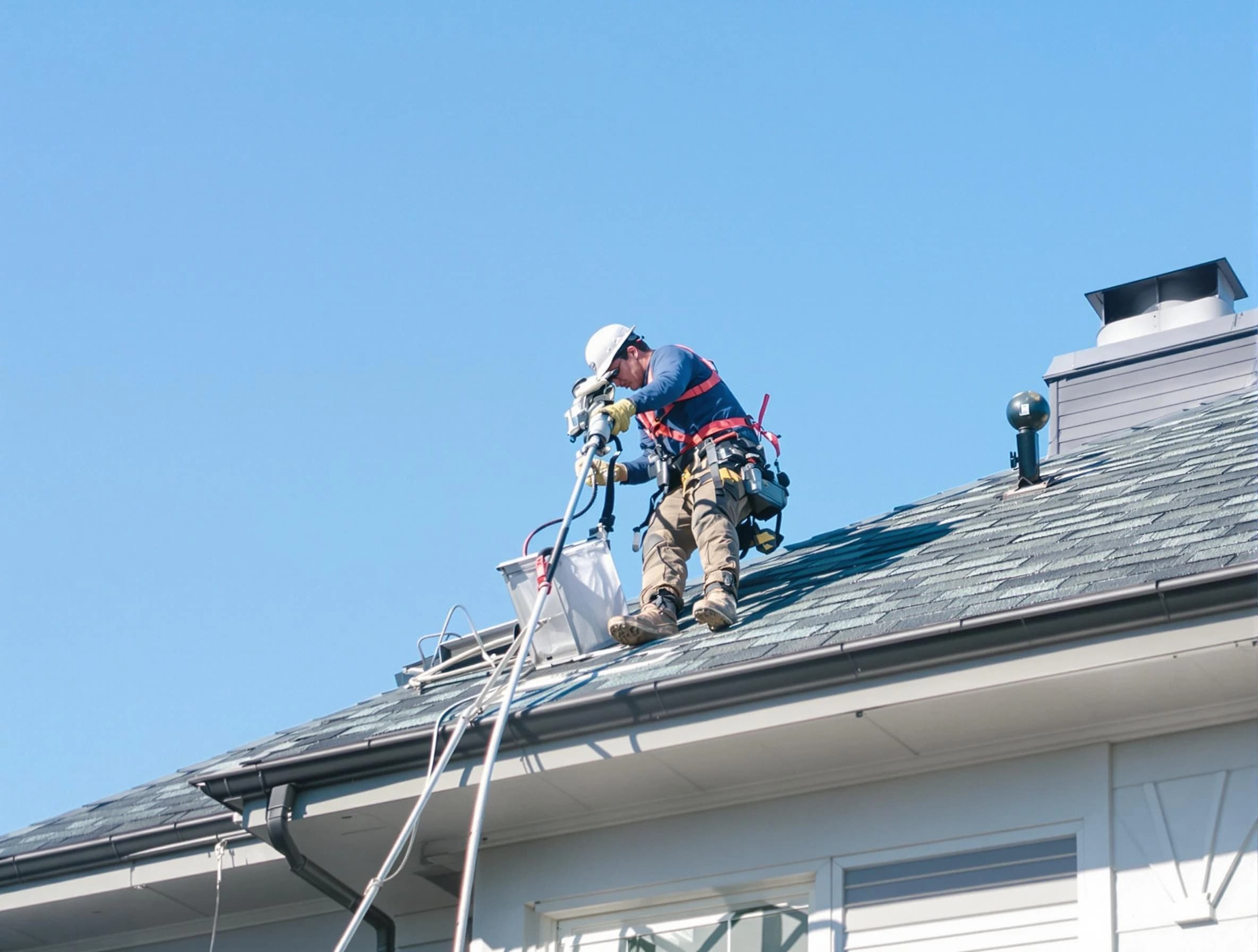 Fort Lupton Dryer Vent Cleaning certified technician cleaning a roof-mounted dryer vent system in Fort Lupton