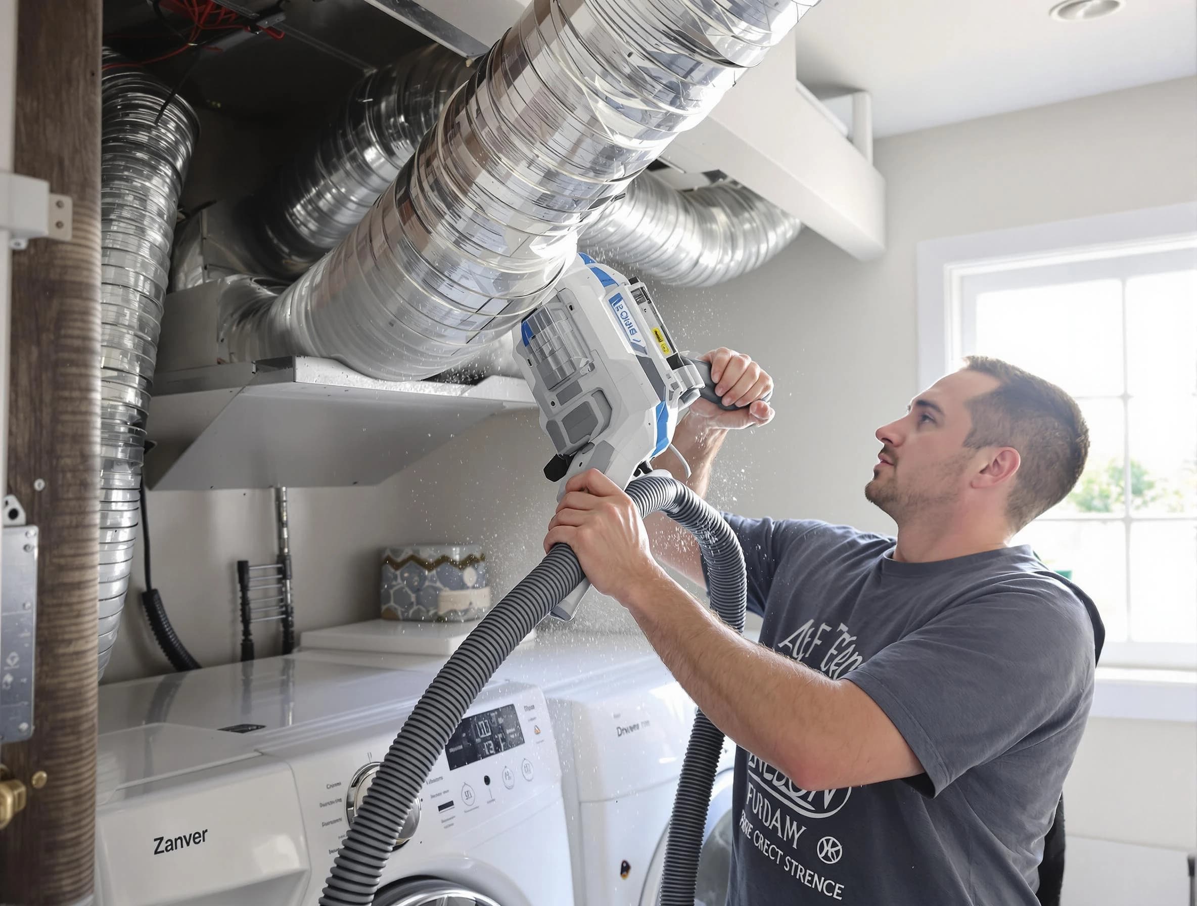 Fort Lupton Dryer Vent Cleaning specialist cleaning deep within a dryer vent duct system in Fort Lupton